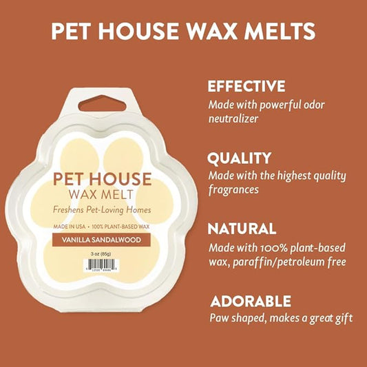 One Fur All Pet House Wax Melts - Vanilla Sandalwood Pack of 2 - Odor Eliminating, Long-Lasting Scented Wax Melts - Pet-Friendly, Natural