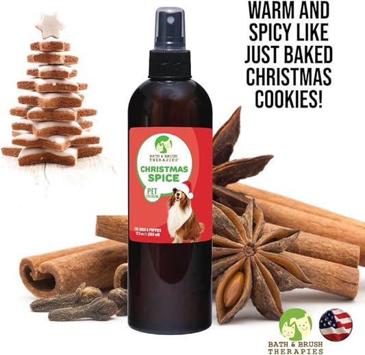 Bath & Brush Therapies® Christmas Spice Pet Cologne 12.5 oz For Dogs | Long-Lasting Odor Eliminator | Paraben-Free | Biodegradable and Non-Toxic | Made in USA