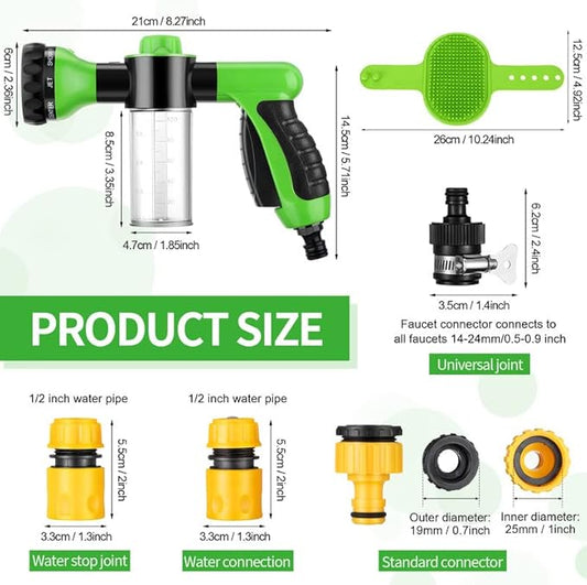 6 Pieces Dog Wash Hose Attachment with Soap Dispenser Pet Bathing Tool Set Dog Comb Brush for Pet Washing(8.27 x 4.72 x 5.51 Inch,Green)