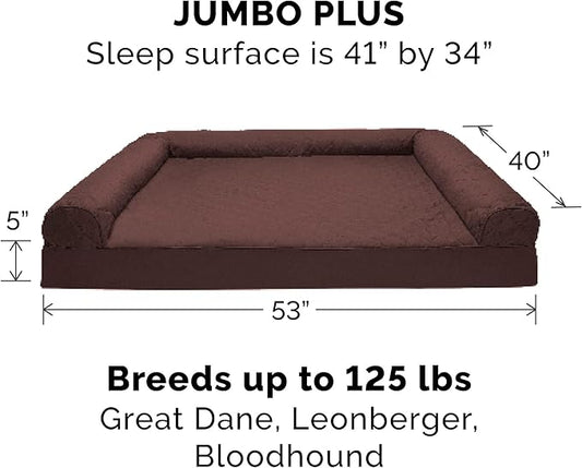 Furhaven Orthopedic Dog Bed for Large Dogs w/ Removable Bolsters & Washable Cover, For Dogs Up to 125 lbs - Quilted Sofa - Coffee, Jumbo Plus/XXL