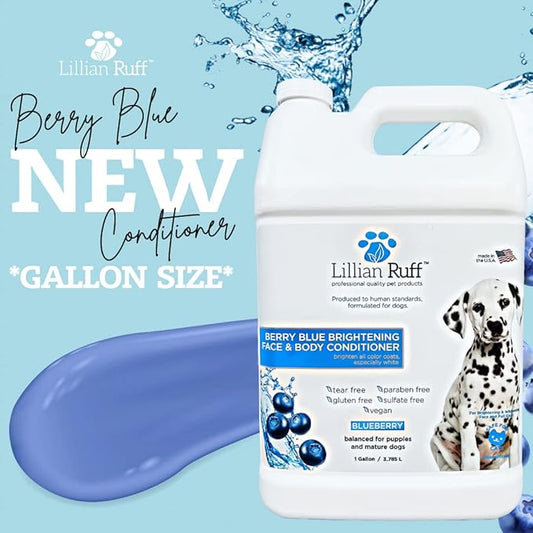 Lillian Ruff Berry Blue Brightening Face & Body Conditioner for Dogs & Cats - Tear Free Blueberry Conditioner - Remove Tear Stains, Hydrate Dry Skin, Add Shine & Luster to Coats - Made in USA (Gallon)