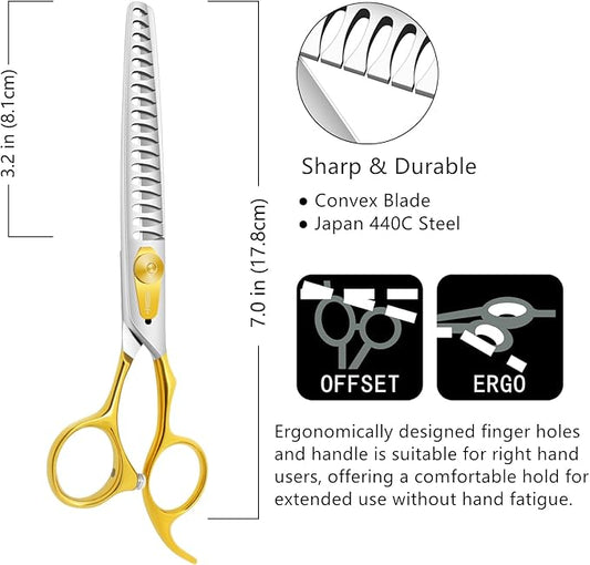 HASHIMOTO Chunkers Dog Grooming Scissors, Dog Shears for Thick Coats, 18 Teeth, 7.0 inch, 70% Thinning Rate for Thick Fur Trimming, Light Weight, Balanced.