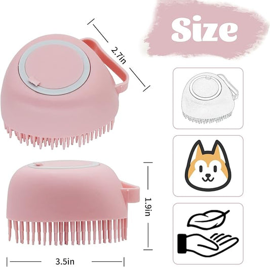 WishLotus Pet Bath Brush, Soft Silicone Cat Grooming Brush Dog Bath Massage Brush Shampoo Dispenser Heart-Shaped Multifunctional Bath Brush for Pet Bath Shower Accessories (Heart-Pink)