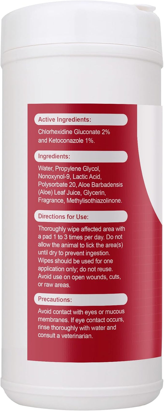VetWELL KetoWELL XL Topical Wipes for Dogs & Cats - Extra Large Cleaning Wipes for Dogs & Cats - 60 Wipes (5" x 6" Each)