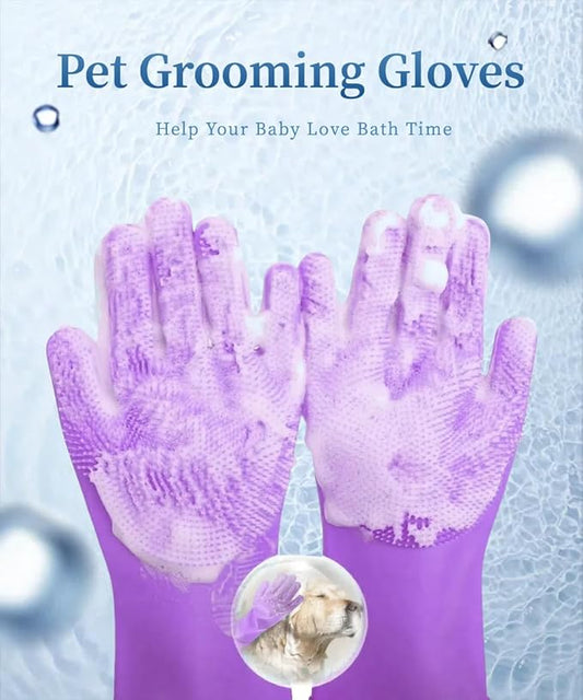 Pet Grooming Gloves with Brush,Lengthened Silicone Gloves, High-Density Massage Column Design, Suitable for Bathing and Massaging Cats and Dogs at Home or in Pet Stores