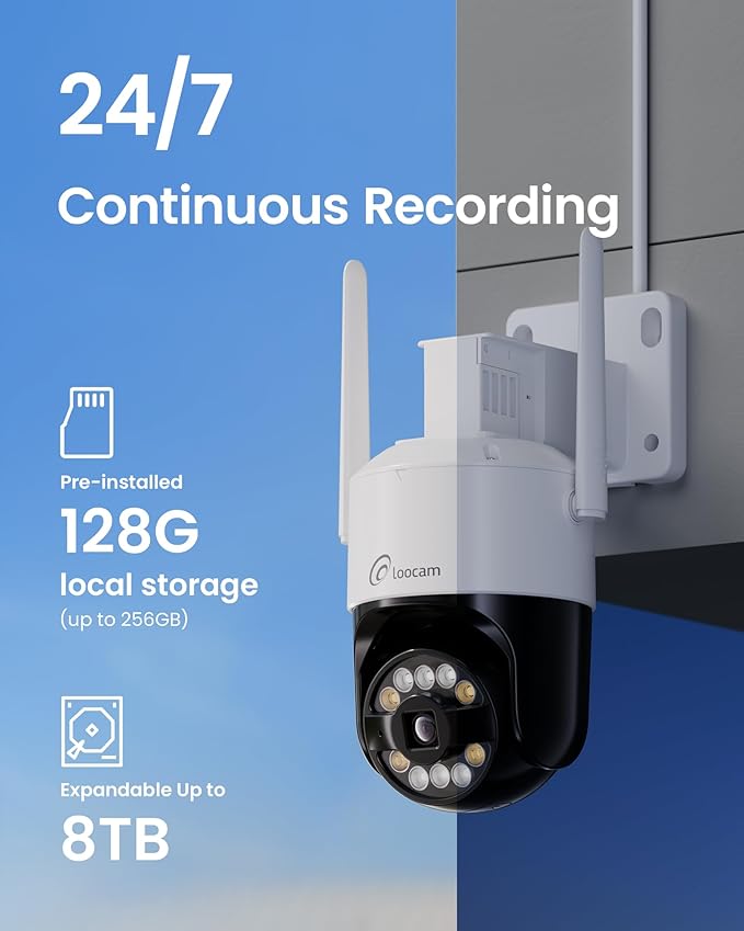 Loocam 5MP Wireless Security Camera System Wi-Fi 6, Color Night Vision, 355° Pan 95° Tilt, Light & Siren Alarm, Human Vehicle Detection, Two-Way Audio for Indoor Outdoor,8CH NVR 128GB Local Storage