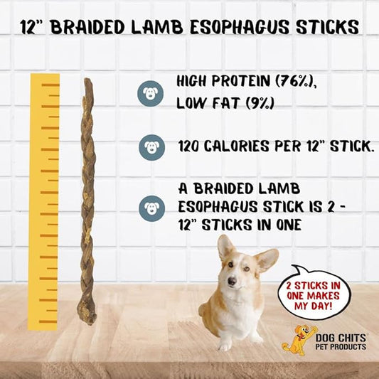 Dog Chits Lamb Esophagus for Dogs - Dog and Puppy Chews | Amazing for Joints | 12 in, 8 Pack | Made in USA | Large and Small Dogs | Nothing Added | Lots of Natural Glucosamine