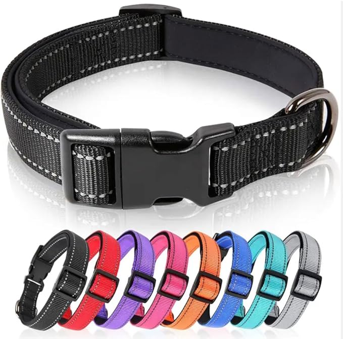 Reflective Dog Collar,Soft Neoprene Padded Breathable Nylon Pet Collar Adjustable