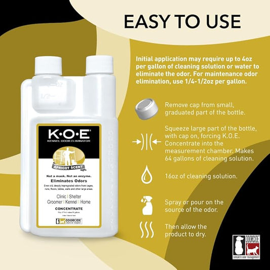 Thornell Odor Eliminator 16oz Concentrate – K.O.E. Apricot Odor Eliminator for Strong Odor for Cages, Runs & More – Pet Odor Eliminator for Home & Kennel w/Safe, Non-Enzymatic Formula