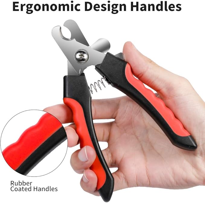 Dog Nails Clippers Trimmer with Safety Guard to Avoid Over-Cutting, Razor Sharp Blades with Bonus Dog Nail File, Cat Claw Clippers with Sturdy Non Slip Handles for Pets Dog Cat(Red & Black)