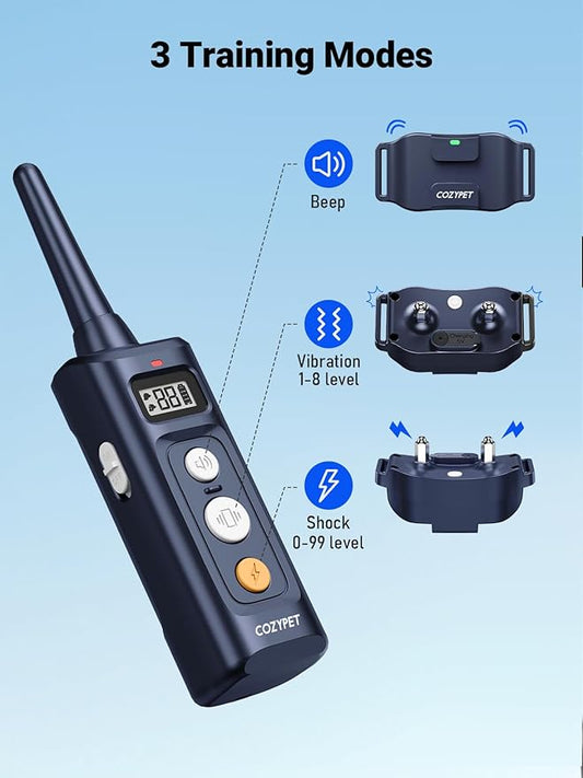 Dog Shock Collar with Remote Control - Rechargeable Dog Training Collar Electric Shock Collar for Dogs 60-100 lbs Waterproof with 3 Training Modes for Small Medium Large Dogs
