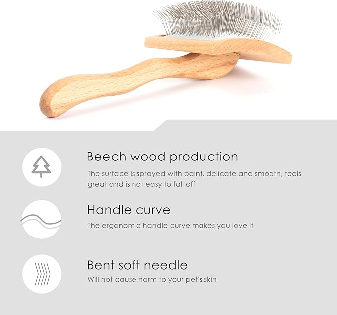 Long Pin Slicker Brush for Dogs (Goldendoodles, Labradoodles, Poodles) and Long Hair cat, Best Grooming Brush for Small Animals ,for Grooming Pet Hair, Beech Wood
