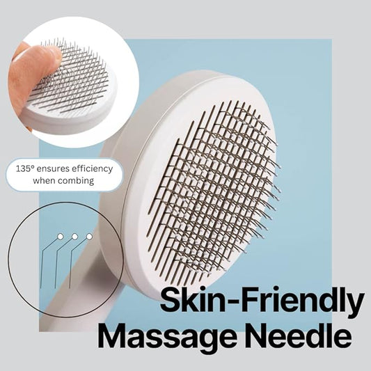 Pet Grooming Brush, Self Cleaning Slicker Brush for Dogs Cats, Remove Loose Fur Undercoat Mats Long, Short Tangled Hair, Pet Massage Self Cleaning (Gray)