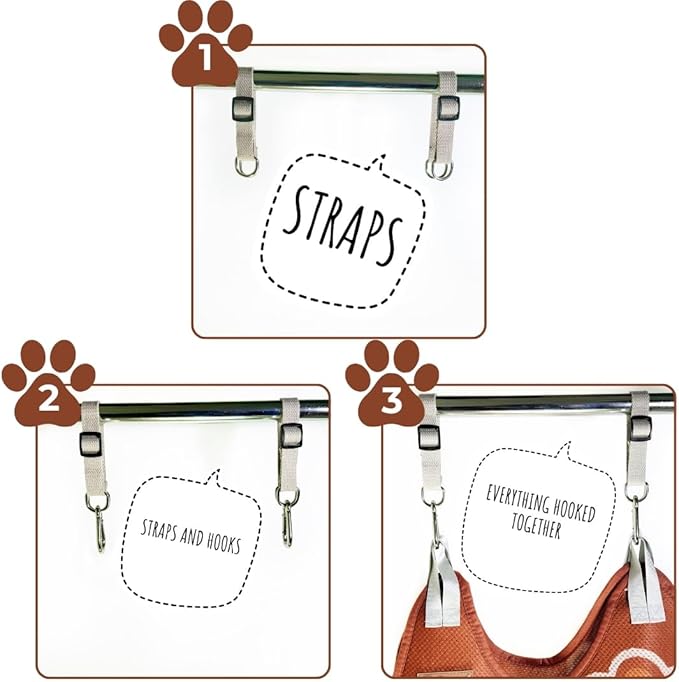 Paws n' Cradle Dog Grooming Hammock Harness for Dogs & Cats - Complete Kit with Adjustable Leg Fittings, Comb, Nail Clippers, File, Velcro Strap, Adjustable Hanging Straps & Snap Hooks (Large)
