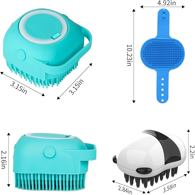 Comotech 3PCS Dog Bath Brush | Dog Shampoo Brush | Dog Scrubber for Bath | Dog/Grooming/Washing Brush Scrubber with Adjustable Ring Handle for Short & Long Haired Dogs/Cats (Blue Blue White)