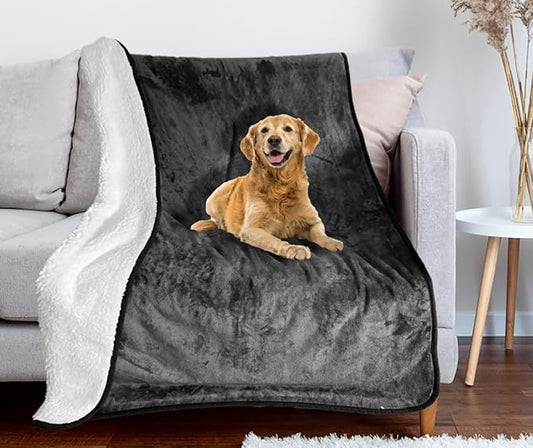 Bucephalus Waterproof Dog Blanket, Thick Reversible Soft Pet Blankets for Couch Bed Protection, Pee Proof Sherpa Fleece Blanket for Small Medium Large Dogs Puppy Cats Washable (Gray,50"×60")