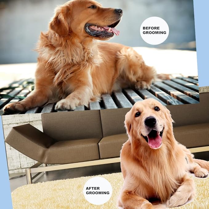 Penguin Pet Hair Brush - Double Sided Sheddind, Dematting Undercoat Rake for Dogs and Cats, 17+9 Teeth Deshedding Brush for Detangling and Dematting Long, Matted Fur on Cats and Dogs