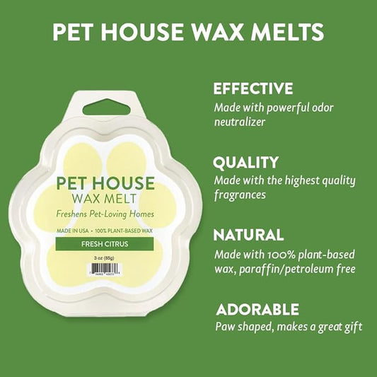 One Fur All Pet House Wax Melts - Fresh Citrus Pack of 4 - Odor Eliminating, Long-Lasting Scented Wax Melts - Natural, Pet-Friendly