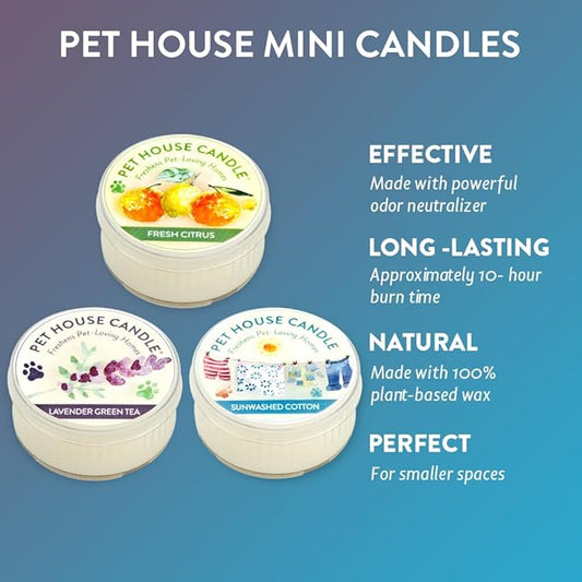 One Fur All Pet House Mini Candles for Pet Odor Made with Natural Soy Wax, Plant Based, Dog and Cat Friendly Scented Candles, Variety Pack of 3