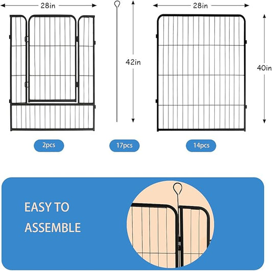 Dog Playpen,40 in(H) Pet Fence Outdoor for Rv Camping,Garden Fence Animal Barrie for Yard,Total 16 Panels with Gate 37.3Ft(L) Black Metal Temporary Fencing