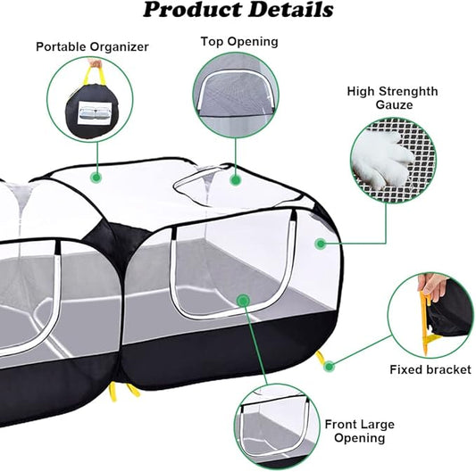 Small Animal Pet Playpen with Feeder Bowl and Storage Bag,Portable & Breathable Chicken Coop for Puppy Kitten Rabbits Indoor Outdoor(Black)