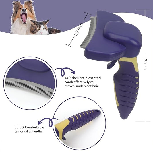 HOP Dog Deshedding Brush for Short Haired Dogs Cats Pets Professional Deshedding Tool Anti-Slip Handle & Detachable Head Highly Effective Deshedder Grooming Home of Paws
