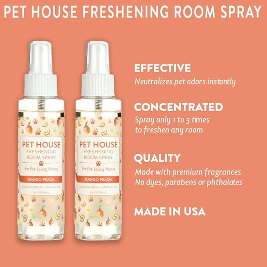 One Fur All Pet House Freshening Room Spray - Mango Peach Pack of 2 - Concentrated Air Freshener - Non-Toxic & Pet-Friendly Air Freshener - Pet Odor Eliminator Room Spray