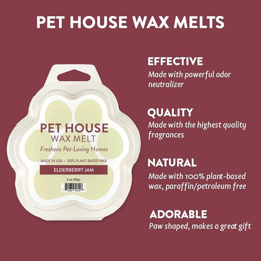 One Fur All Pet House Wax Melts - Elderberry Jam Pack of 2 - Odor Eliminating, Long-Lasting Scented, Pet-Friendly, Natural
