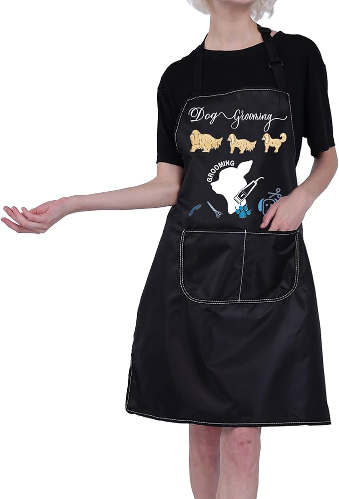 CMNIM Dog Groomer Apron with Pockets, Waterproof, Dog Groomers Apron