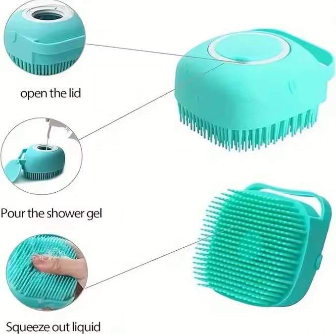 Pet Grooming Bath Brush with Shampoo Dispenser โ Soft Silicone Scrubber for Dogs & Cats โ Gentle Cleaning, Shedding, and Bathing Tool for Pets