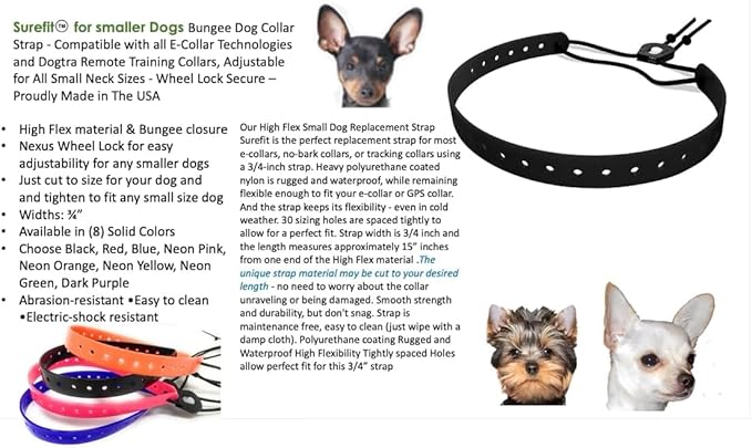Replacement GPS eCollar with Adjustable Bungee, Multi-Hole Design, and Secure Toggle Closure for Small Dogs (Reflective Black, Small Neck)