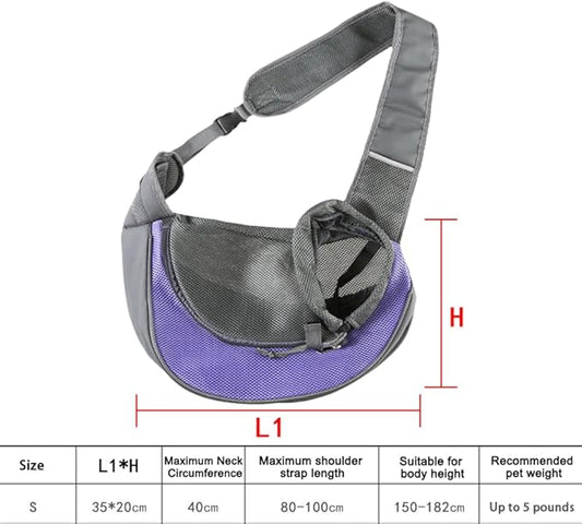 Pet Dog Sling Carrier, Breathable Mesh Bag for Puppy Cat, Crossbody Satchel Dog Purse with Pocket for Outdoor Travel (Violet, Small)