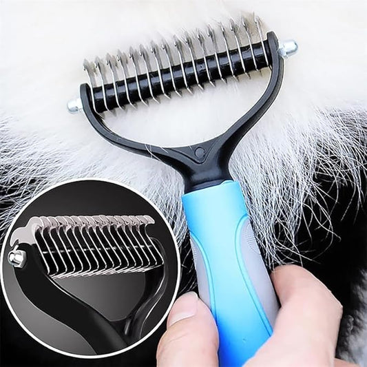 Pet Grooming Rake - Double-Sided Deshedding Dematting Tool, Undercoat Rake for Dogs & Cats, Extra-Wide Dog Grooming Brush & Deshedder Comb for Long Hair, Reduces Shedding 95%