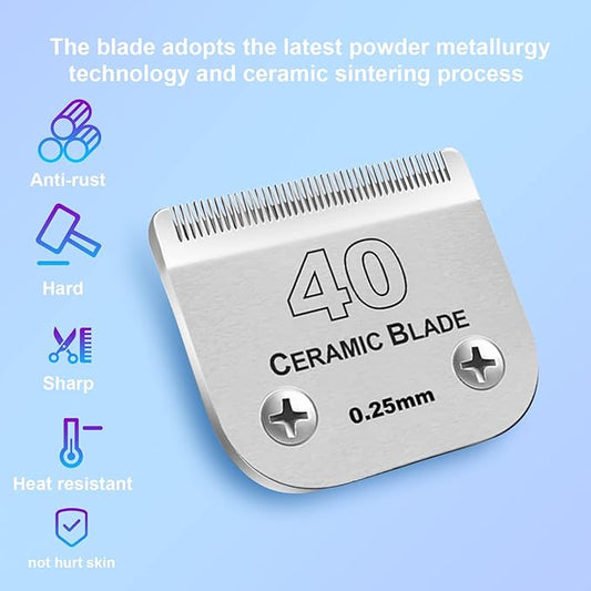 Detachable Pet Dog Grooming Clipper Ceramic Blade,Compatible with Andis Size 40 Cut Length 1/100"(0.25mm),Compatible with Oster A5, Wahl KM Series Clippers