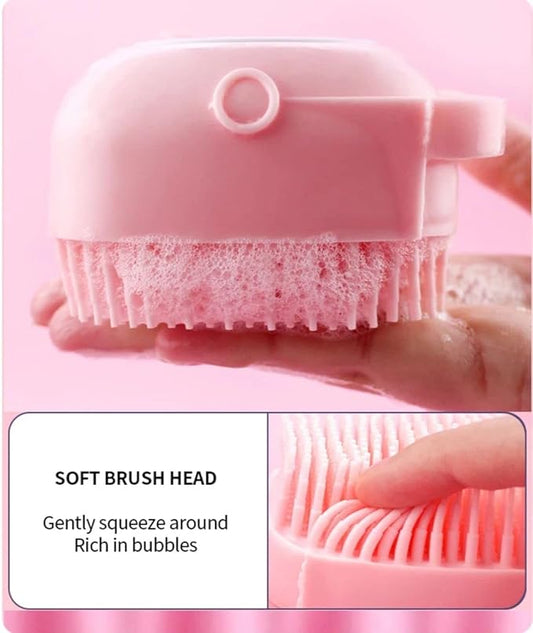 Sin American Dog Cat Bath Brush Comb Silicone Rubber Dog Grooming Brush Silicone Puppy Massage Brush Hair Fur Grooming Cleaning Brush Soft Shampoo Dispenser(Pink)