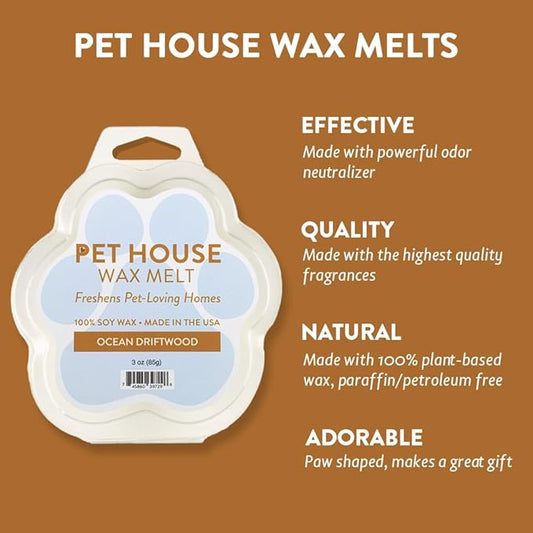 One Fur All Pet House Spring and Summer Wax Melts for Pet Odor, Natural, Plant Based Soy Wax Melts, Long Lasting Fragrance for Fresh Smelling Homes, Ocean Driftwood