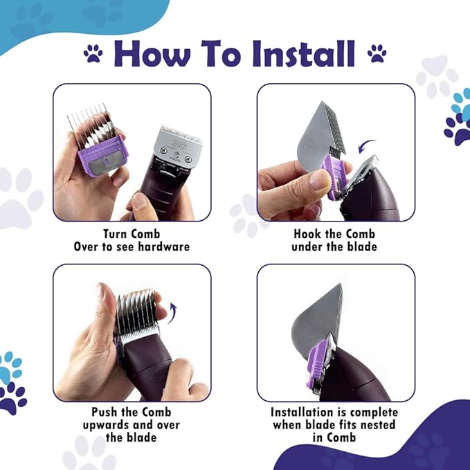 Professional Animal Stainless Steel Attachment 9 Color Guide Comb Set,Compatible with Andis, Oster A5, Wahl KM Series Clipper Detachable Blade Pet, Dog, Cat, and Horse Clippers