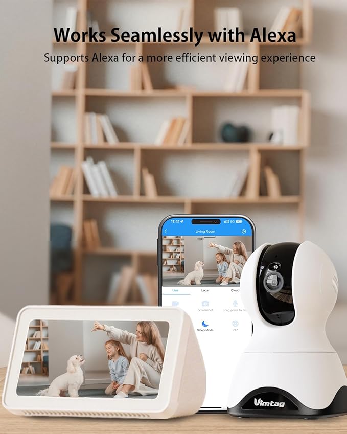 VIMTAG 2.5K Indoor Camera 5G&2.4G WiFi Cameras for Home Security, 360° Pet/Dog/Cat/Nanny Cam & Baby Monitor with Phone App & Speaker, Motion Tracking, Free AI Detection, Night Vision, SD/Cloud Storage