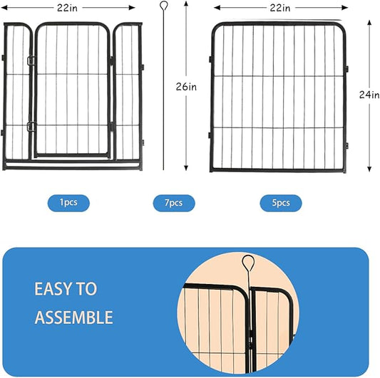 Dog Playpen,24 in(H) Pet Fence Outdoor for Rv Camping,Garden Fence Animal Barrie for Yard,Total 6 Panels with Gate 11Ft(L) Black Metal Temporary Fencing