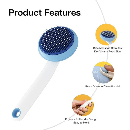 Self-Cleaning Slicker Brush for Cat & Dog Grooming - Removes Tangles, Loose Undercoat, and Mats (Blue, 2 Pack)