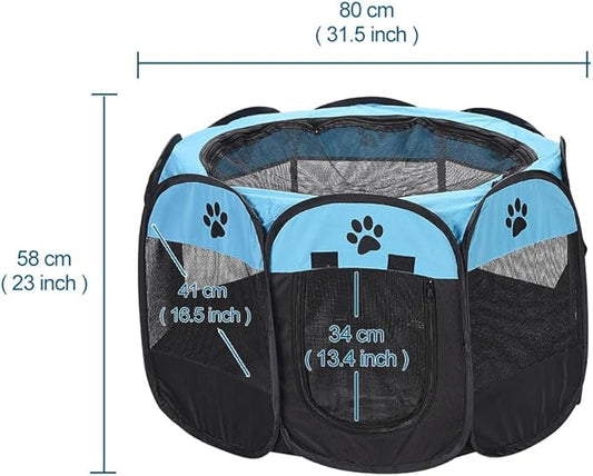 Foldable Pet Dog Playpen, Pop Up Portable Cat Playpen, Indoor/Outdoor for Kitten Puppy Play Pen, Cats Crate Tent with Carrying Bag, 600D Oxford (Sky Blue + Black, Medium (31.5"x31.5"x23"), 8)