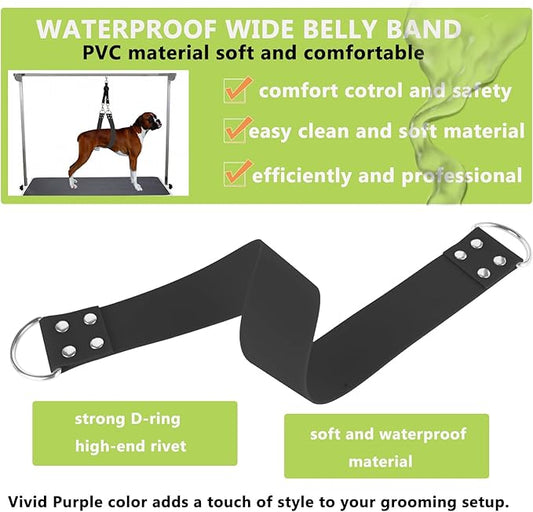Pet Dog Grooming Belly Straps - Pet Dog Grooming Loops Black Groomer Belly Support Band Wide Waterproof Strong PVC Belly Loop Grooming Restraint for Pet Bathing Grooming (Black-Long)