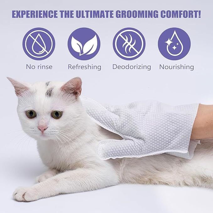 TIBLACK Pet Bathing Wipes for Dogs & Cats, Cleaning & Deodorizing Grooming Gloves, Nourish Fur Glove Wipes for Daily Care and Traveling, Rinse Free,7 PCS (Bluebell Gloves)