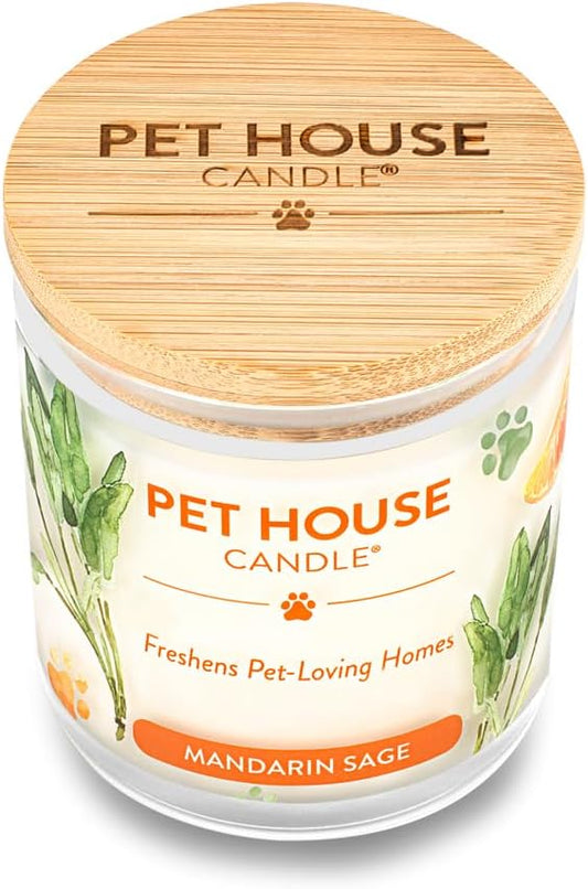 One Fur All 100% Natural Soy Wax Candle, 20 Fragrances - Pet Odor Eliminator, Appx 60 Hrs Burn Time, Non-toxic, Reusable Glass Jar Scented Candles – Pet House Candle, Mandarin Sage