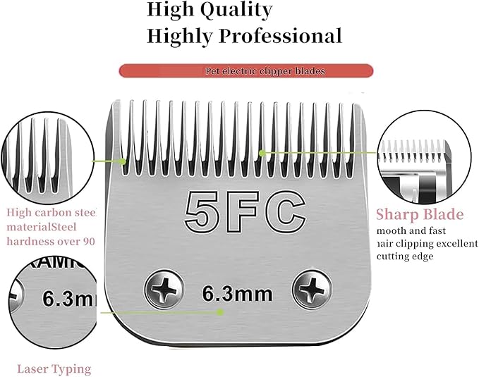 Detachable Pet Dog Clipper Blades,Compatible with Oster A5, Wahl KM Series Clippers,Made of Ceramic (#10/30 Blade 1/100-Inch 0.25MM Cut Length)