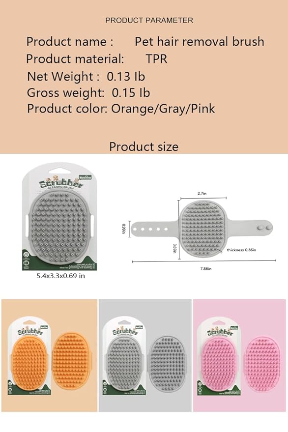 Pet Grooming Brush Set, 2 PCS, Rubber Massage Comb with Adjustable Handle for Dogs and Cats (Pink&orange)