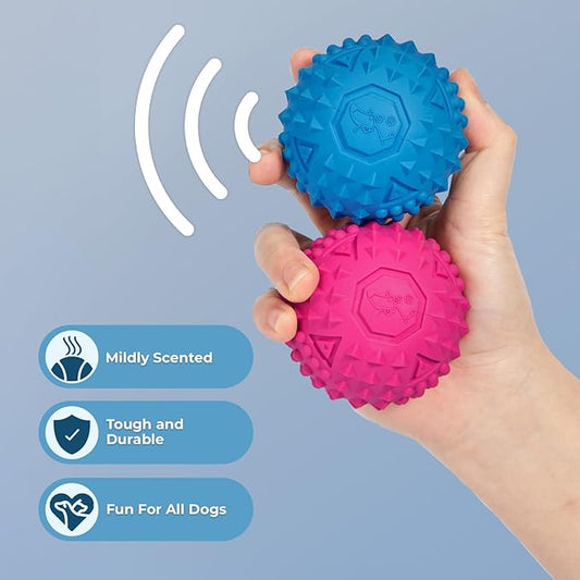 Best Pet Supplies Squeaky Rubber Spiky Ball Dog Toy Durable Non-Toxic Perfect for Aggressive Chewers Spiked for Dental Health Interactive Dog Toy - Pack of 4 - Assorted Colors (M:2.5")