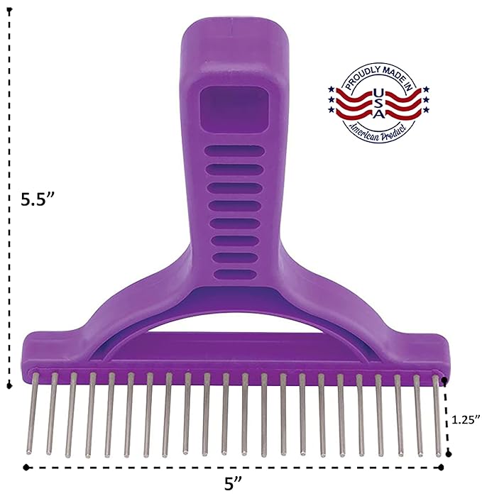 The Untangler Grooming Rake with Extra Long 1.25" silky smooth 360 degree rotating teeth to easily collect loose hair and groom(Blue)