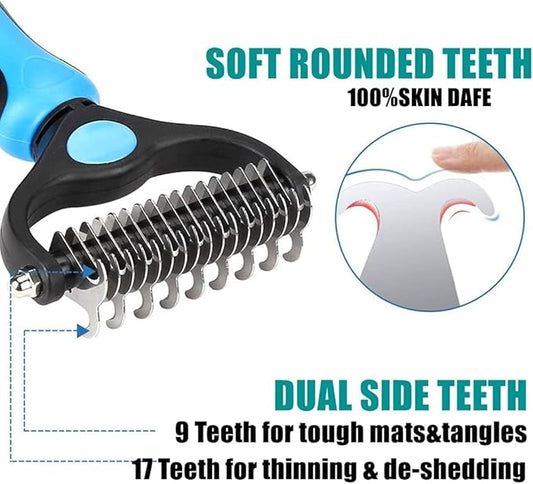 Dematting Comb for Dogs & Cats with Stainless Steel Rake Comb, Double Sided Pet Grooming Tools, Furever Brush, Cat Dematting Tool, Undercoat Rake for Small, Medium & Large Hairs Coat