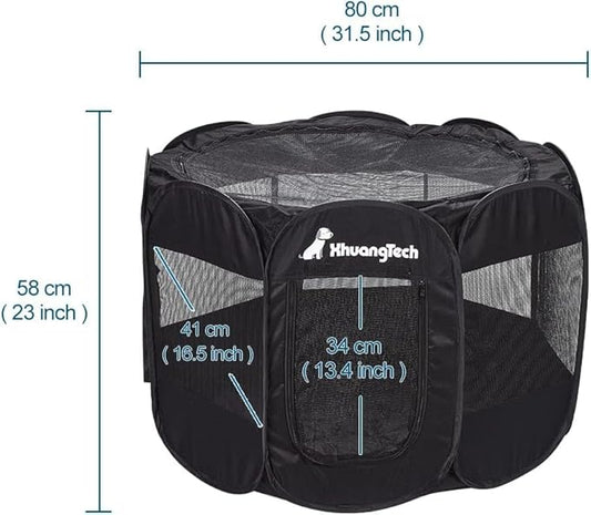 Foldable Pet Dog Playpen, Pop Up Portable Cat Playpen, Indoor/Outdoor for Kitten Puppy Play Pen, Cats Crate Tent with Carrying Bag, 600D Oxford (Black, Medium (31.5"x31.5"x23"), 8)